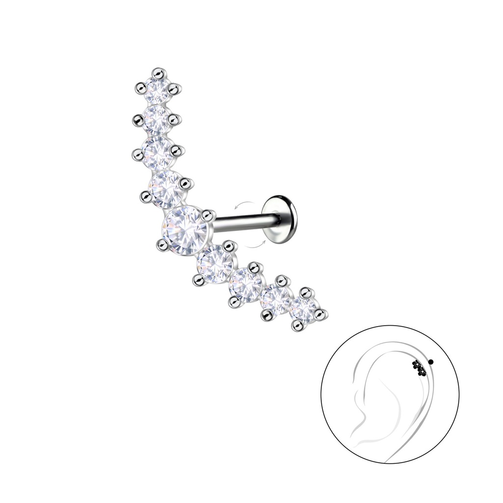 Labret en titane avec motif géométrique en argent