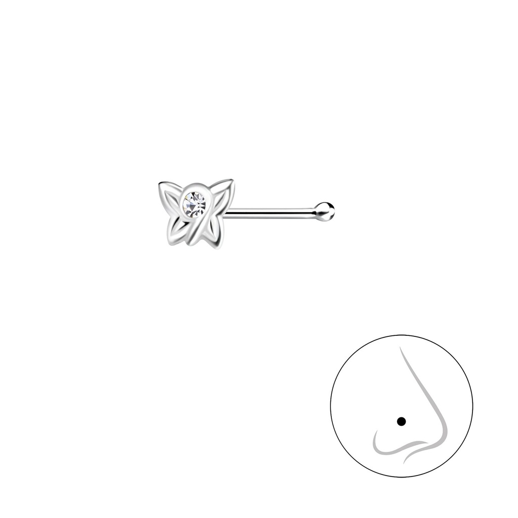 Silver Butterfly Crystal Nose Stud with Ball