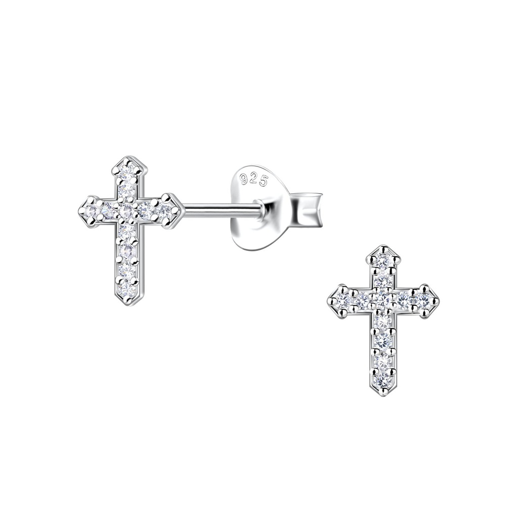 Puces d'oreilles croix en argent