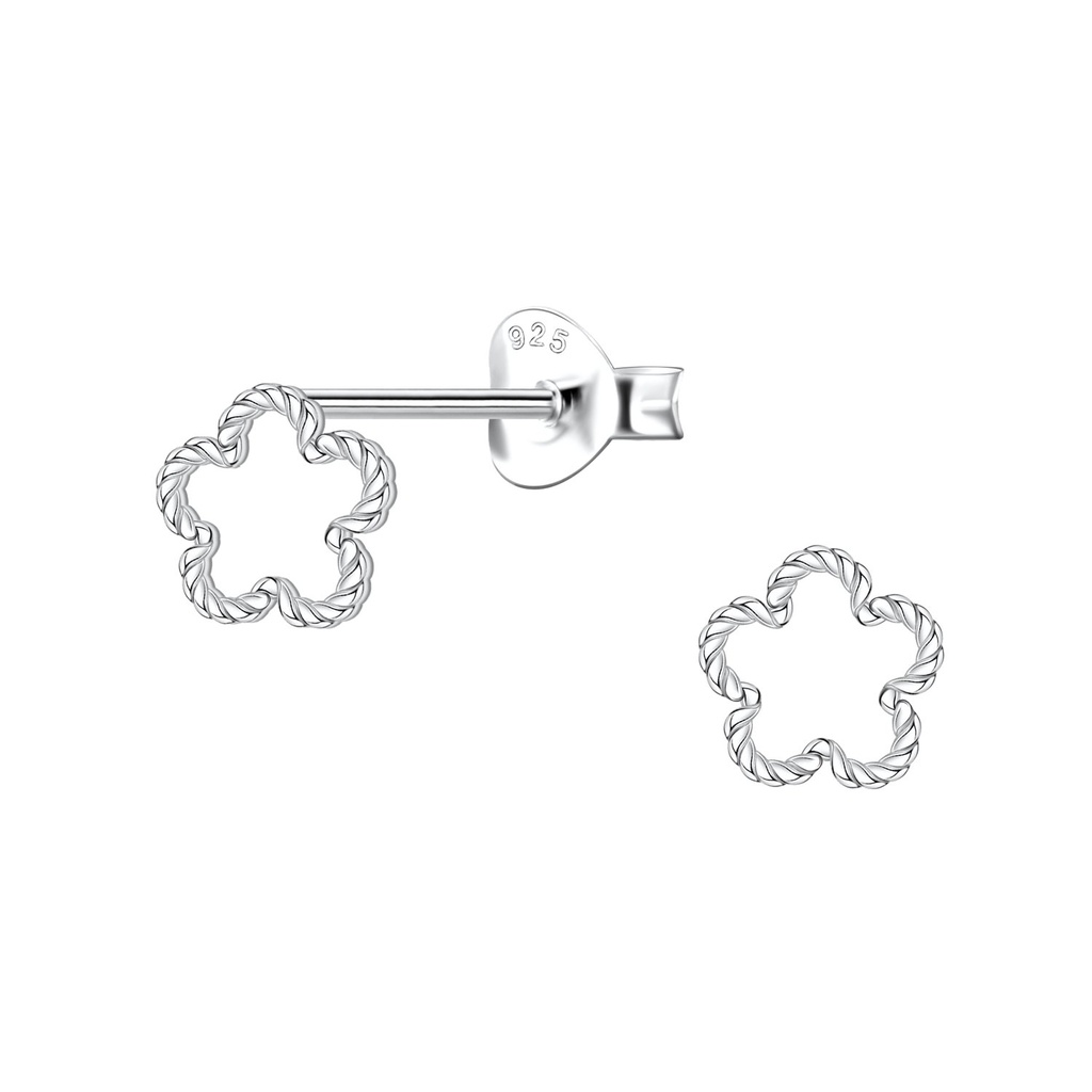 Puces d'oreilles fleur torsadées en argent