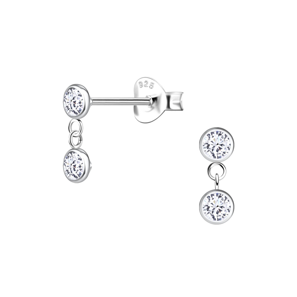 Puces d'oreilles doubles rondes en argent
