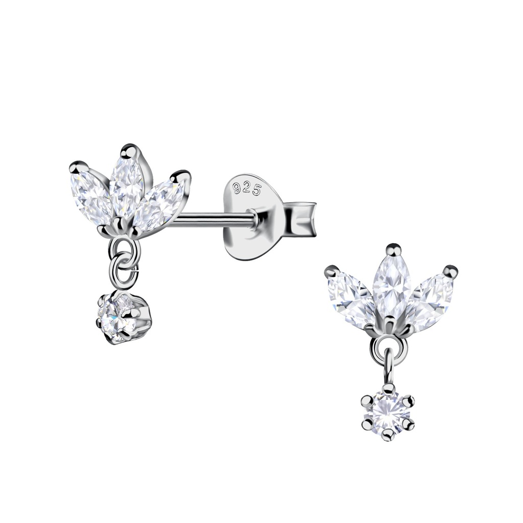 [10033867] Puces d'oreilles fleur en argent avec pierre pendante