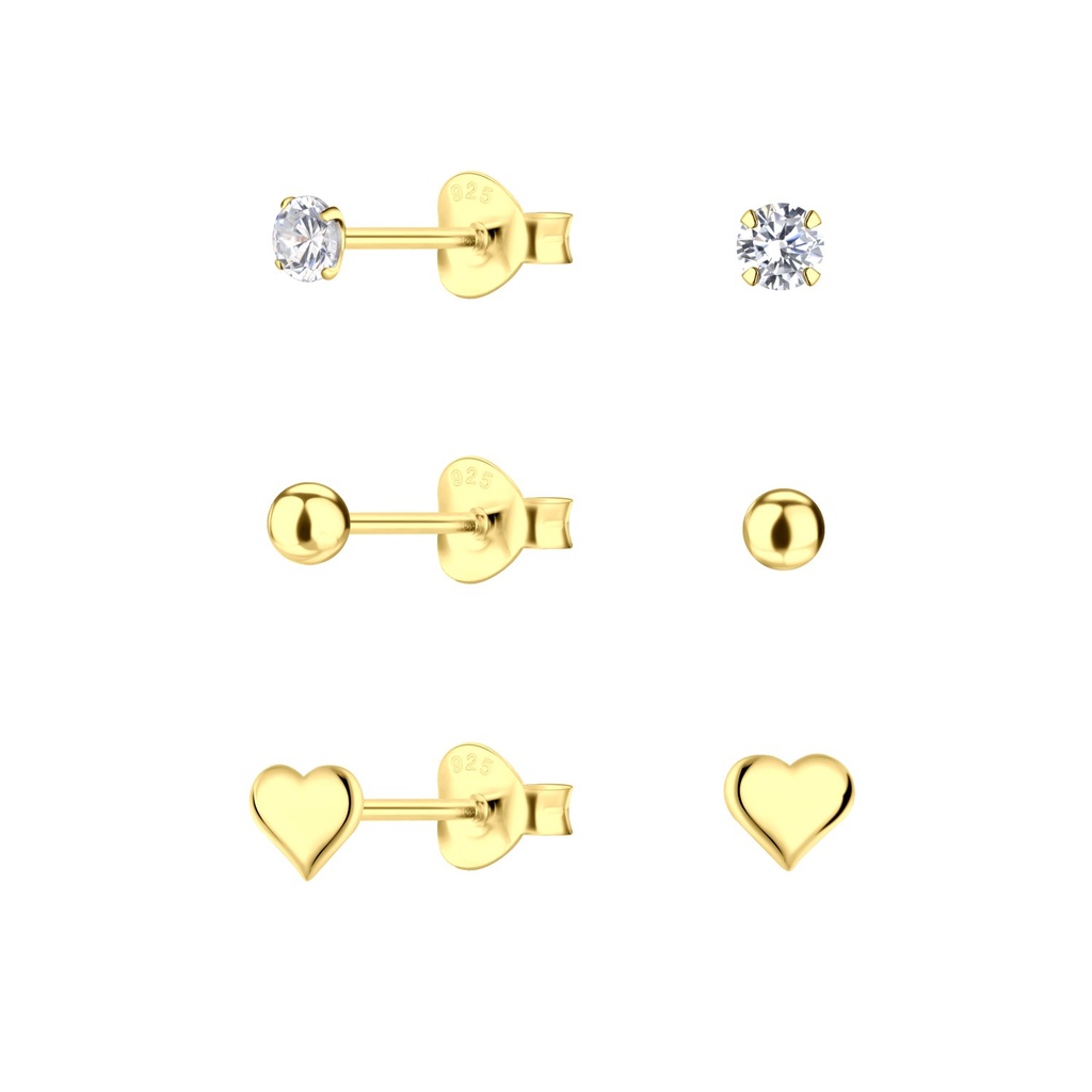[10034034] Silver Heart Stud Earrings Set