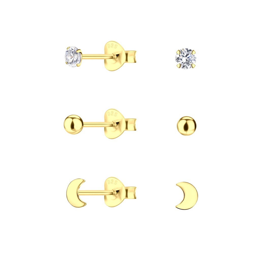 [10034036] Silver Moon Stud Earrings Set