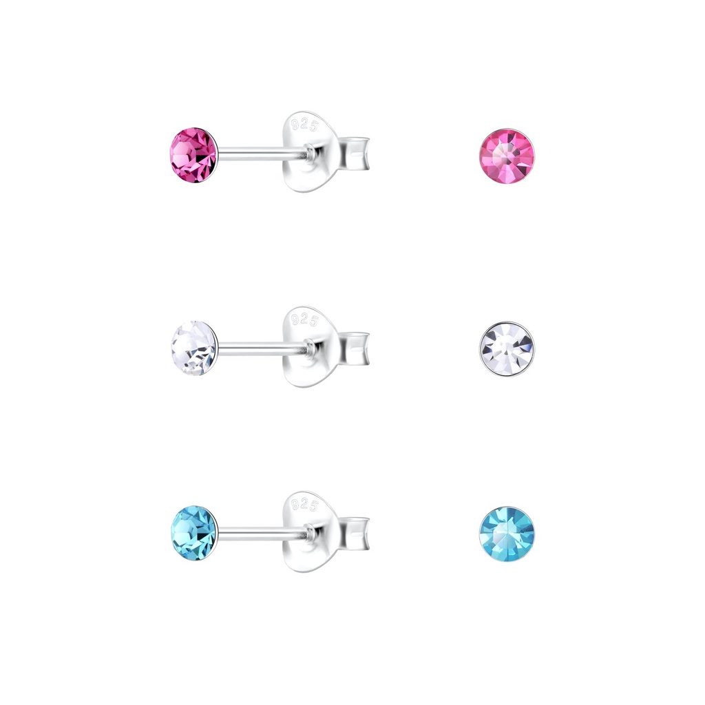 [10034028] Lot de puces d'oreilles en argent cristal rond 3 mm