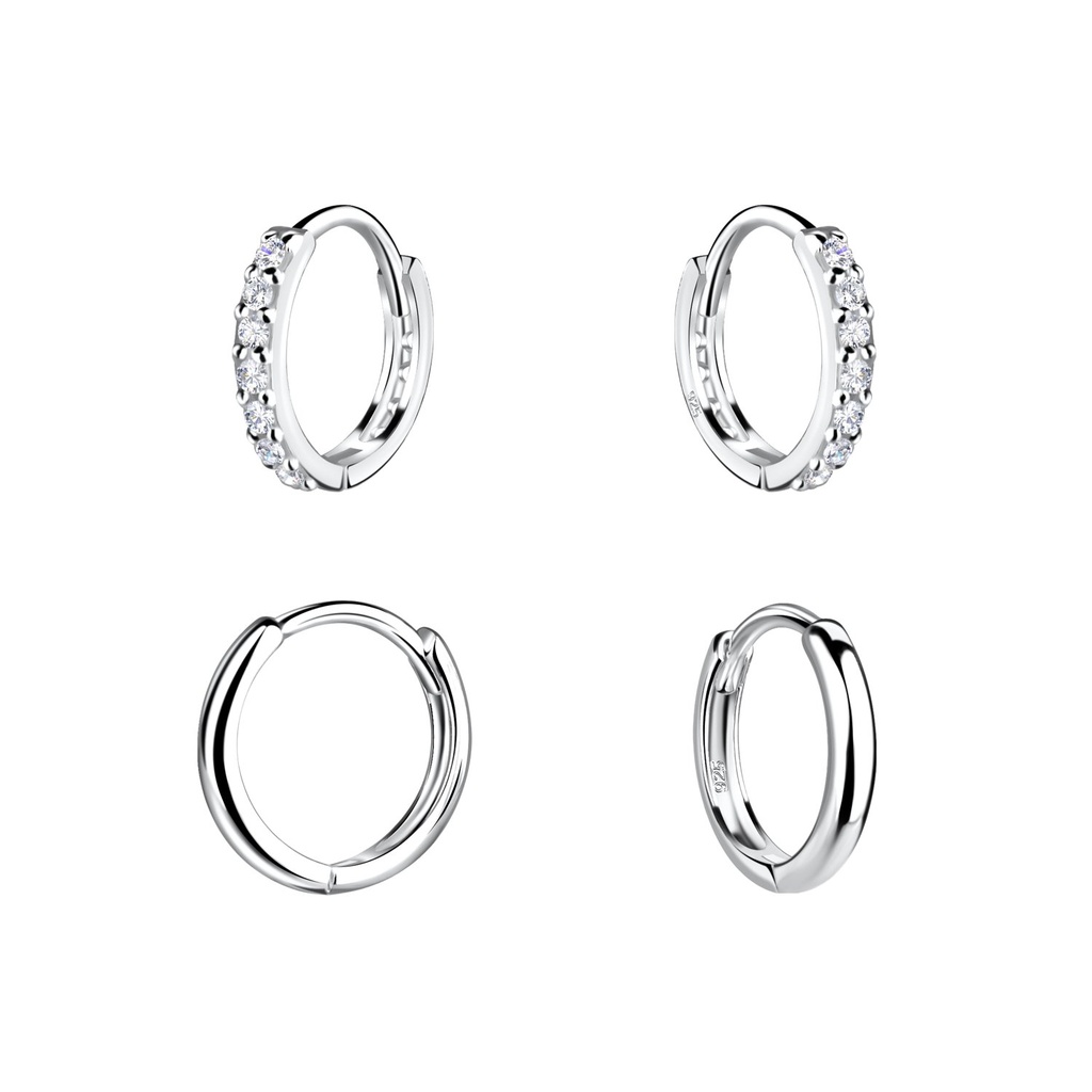 Lot de créoles huggie en argent