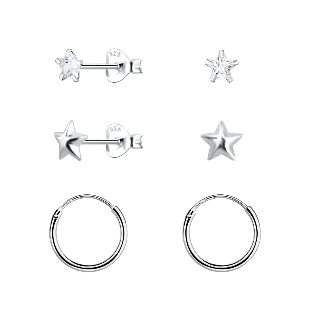 [10034524] Parure puces d'oreilles étoile et créoles en argent