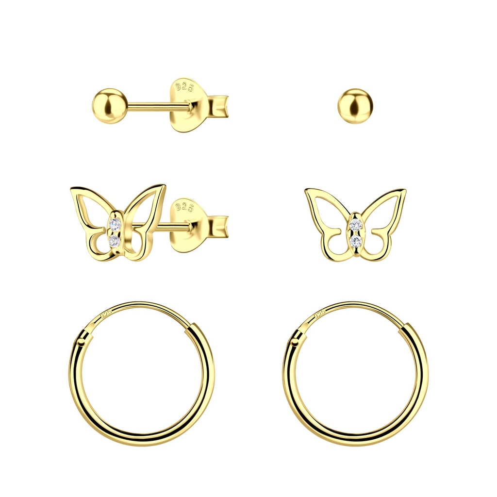 Parure puces d'oreilles papillon et créoles en argent