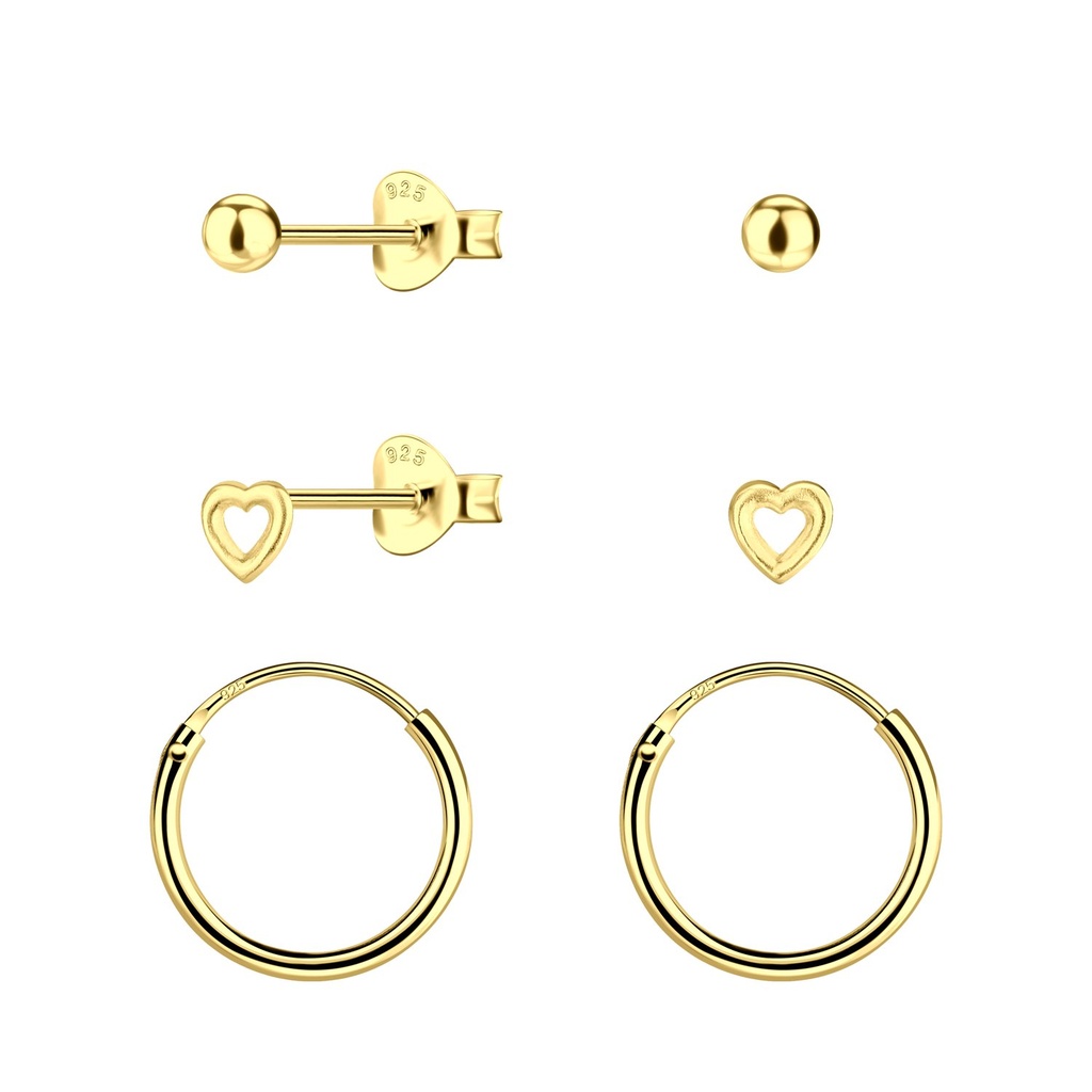 Silver Heart Stud and Hoop Earrings Set