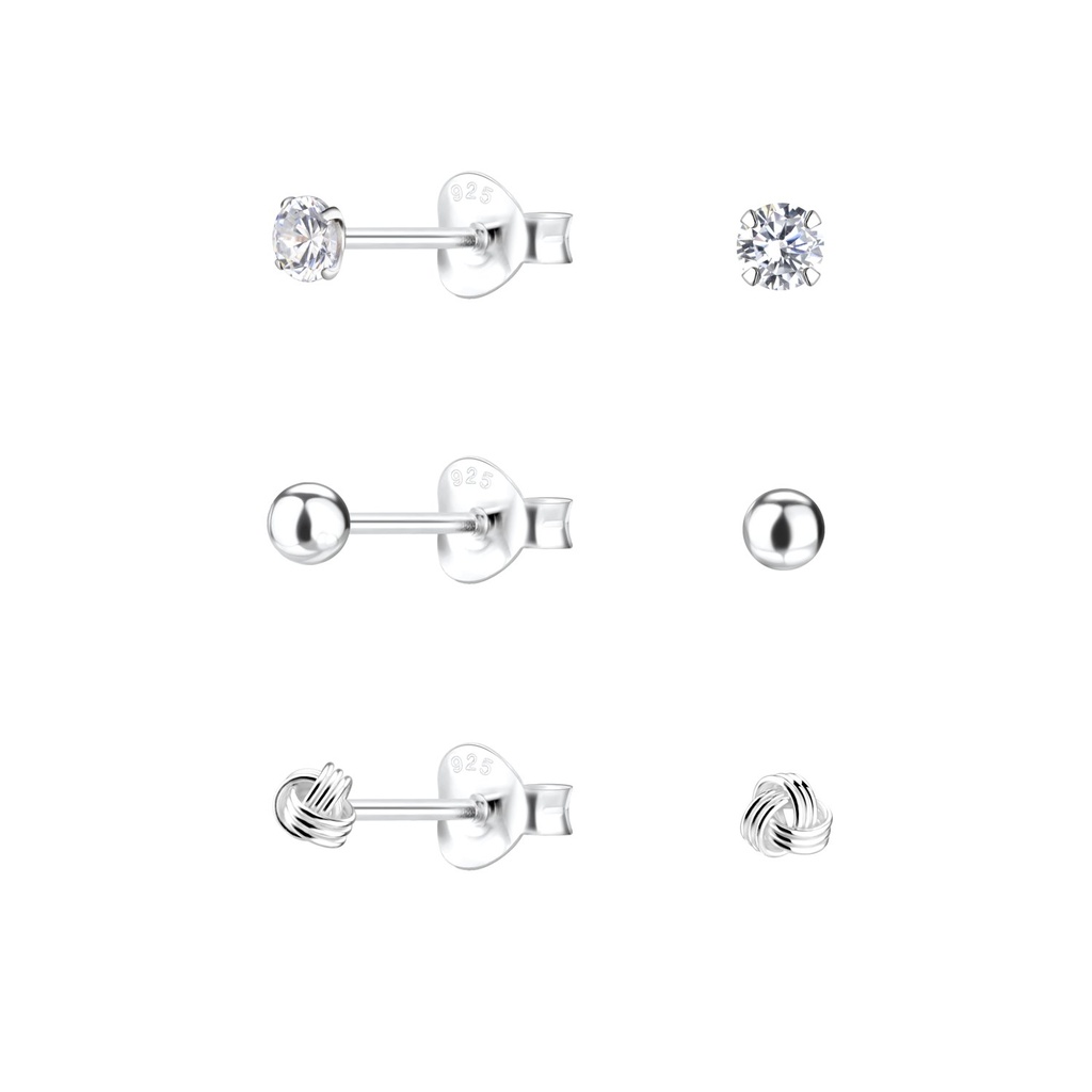 [10034025] Silver Round Stud Earrings Set