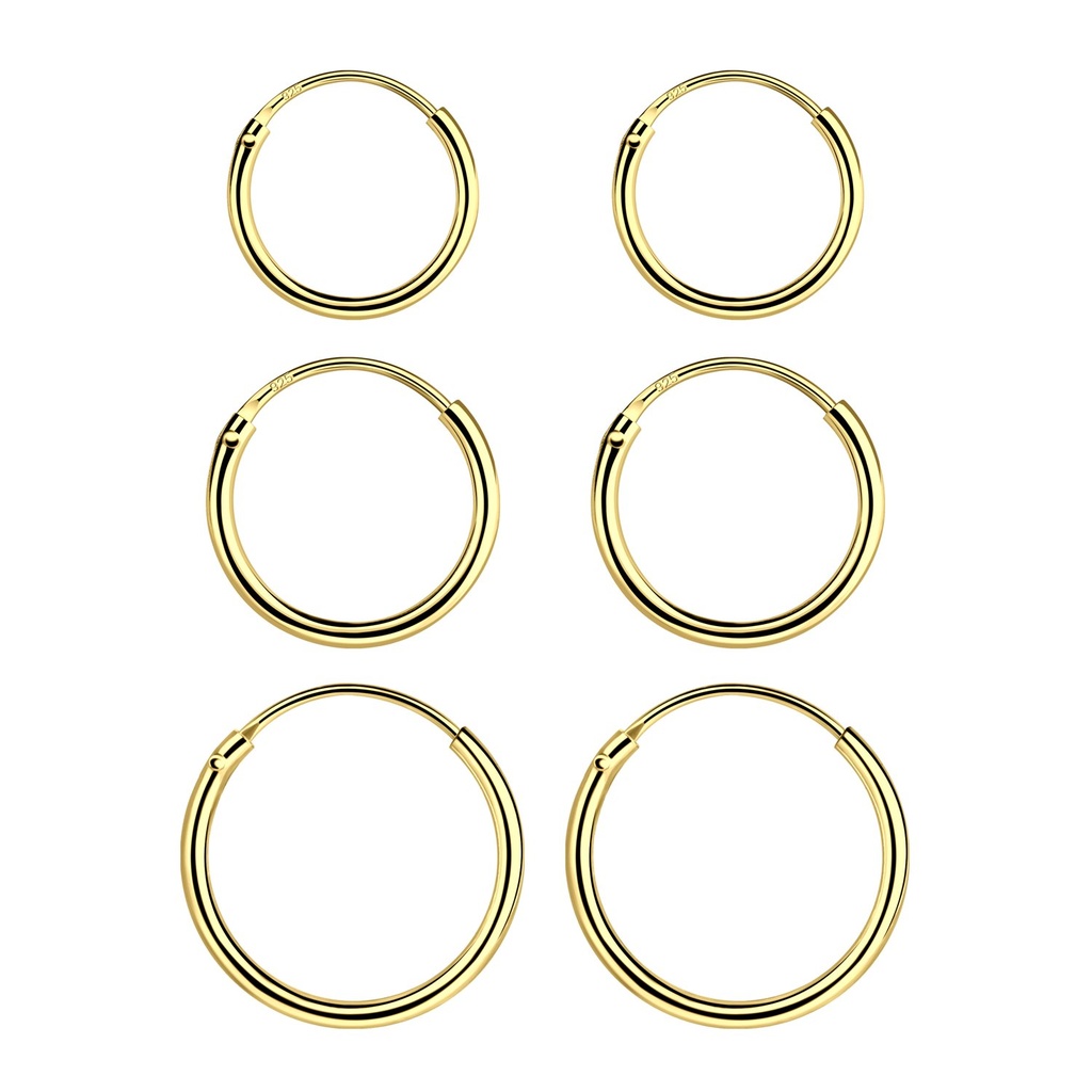 Lot de créoles en argent 10 mm, 12 mm et 14 mm