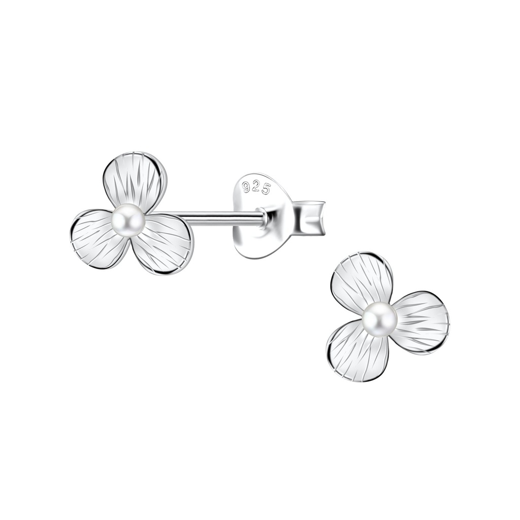[10034382] Puces d'oreilles fleur en argent