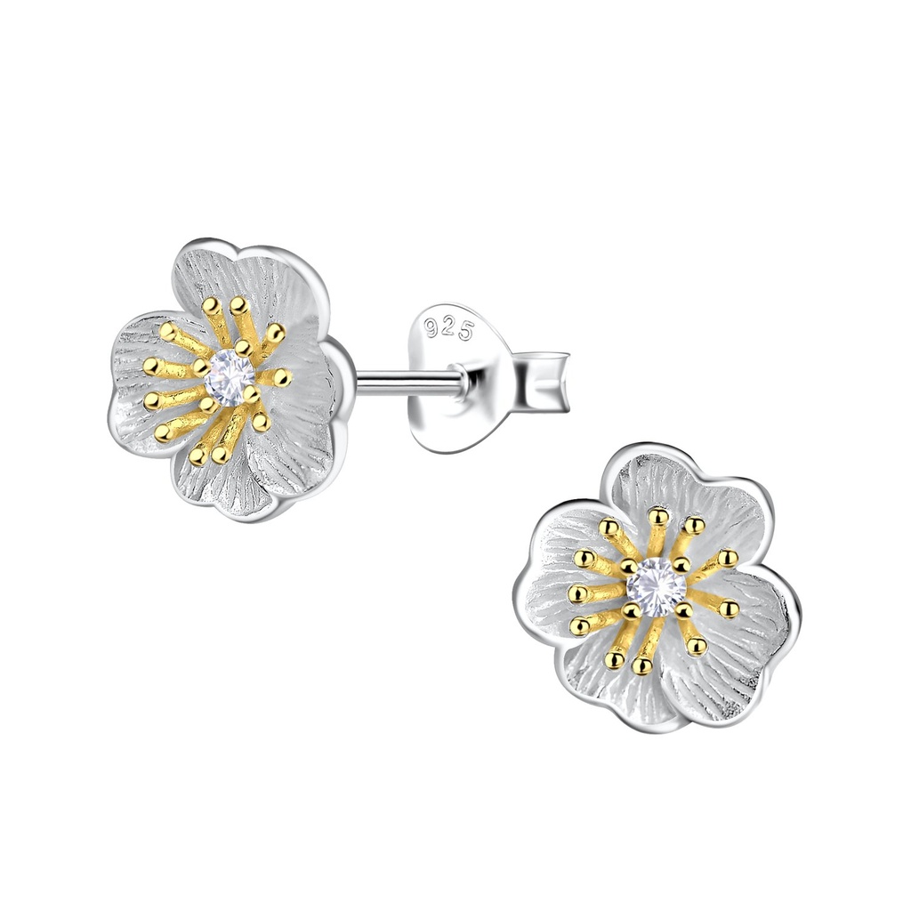 [10033427] Puces d'oreilles fleur en argent