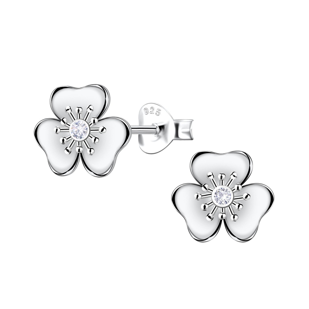 Puces d'oreilles fleur en argent
