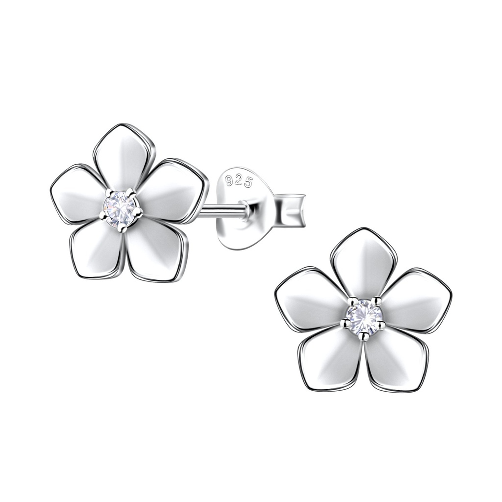[10034370] Puces d'oreilles fleur en argent