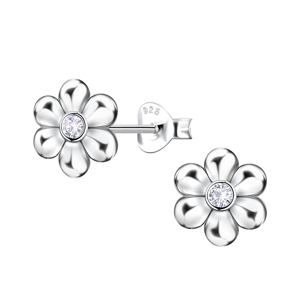 Puces d'oreilles fleur en argent