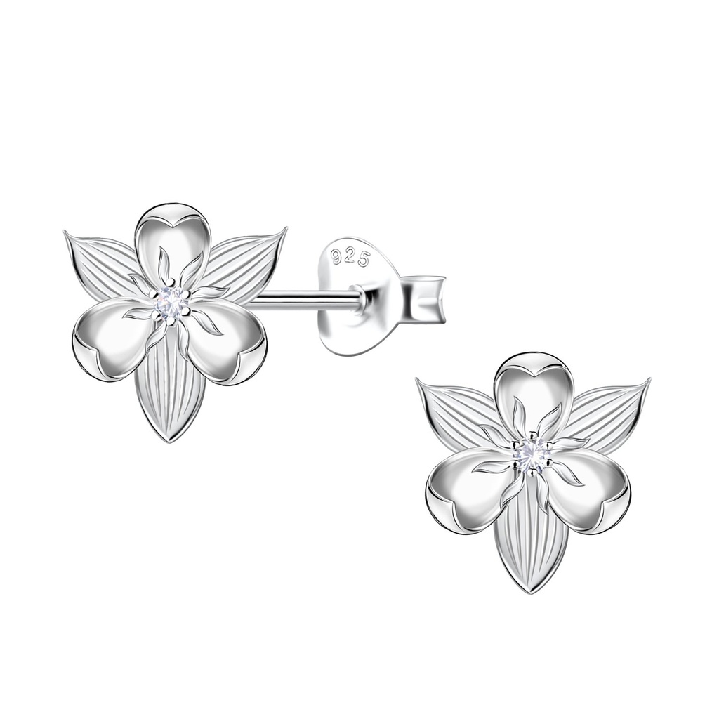 [10034365] Silver Flower Stud Earrings