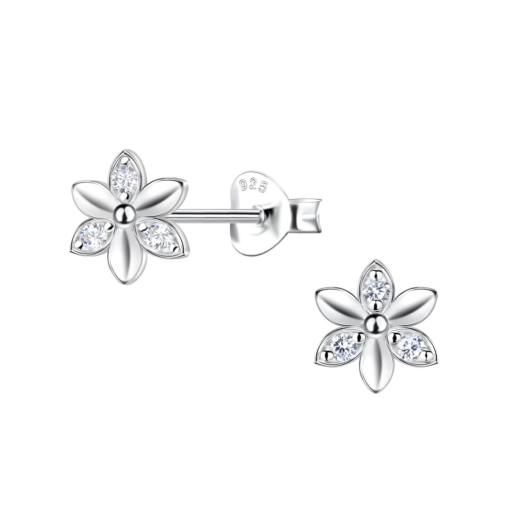 [10034360] Puces d'oreilles fleur en argent