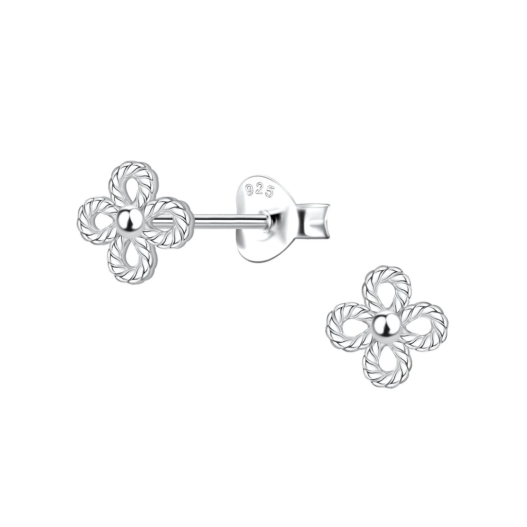 Silver Twisted Flower Stud Earrings