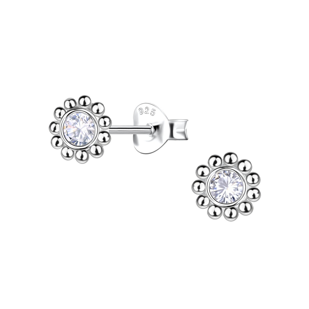 Puces d'oreilles fleur en argent