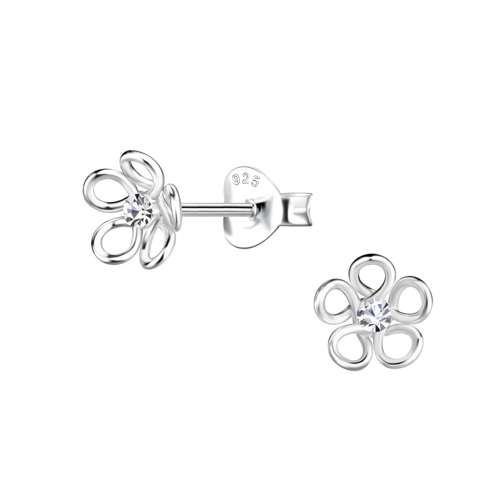 Puces d'oreilles fleur en argent