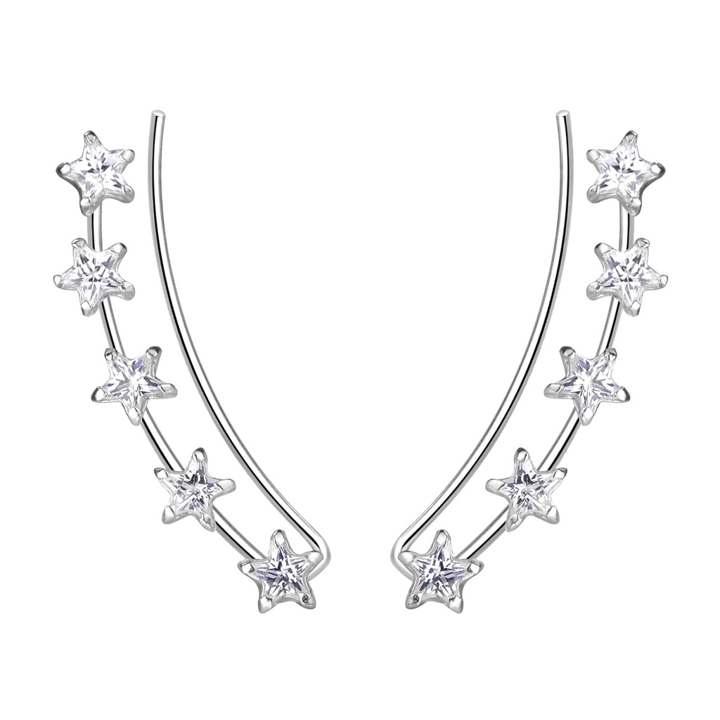 [10035058] 4mm Star Cubic Silver Zirconia Ear Climbers