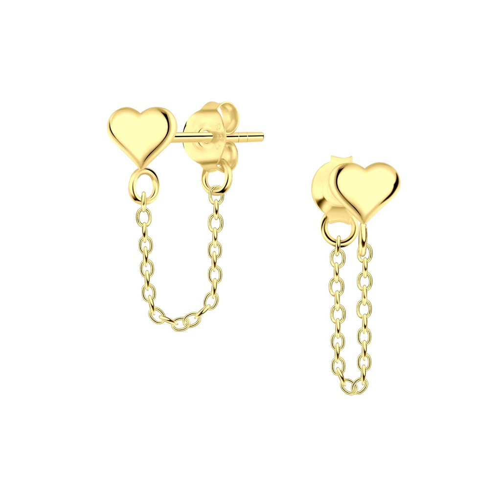 Silver Heart Stud Earrings with Chain