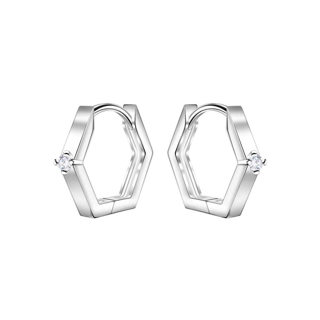 [10034447] 11mm Silver Geometric Huggie Earrings