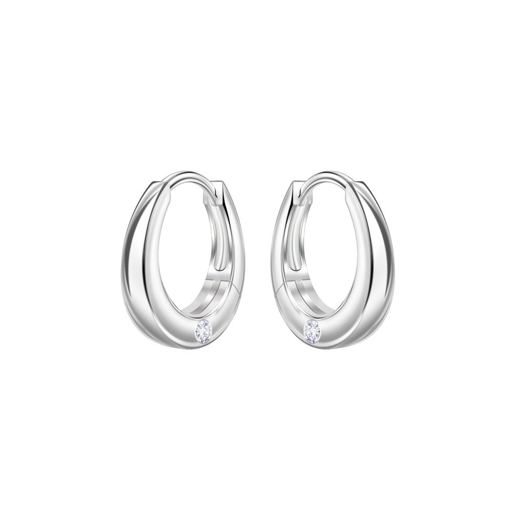 [10034443] 11mm Silver Single Stone Huggie Earrings