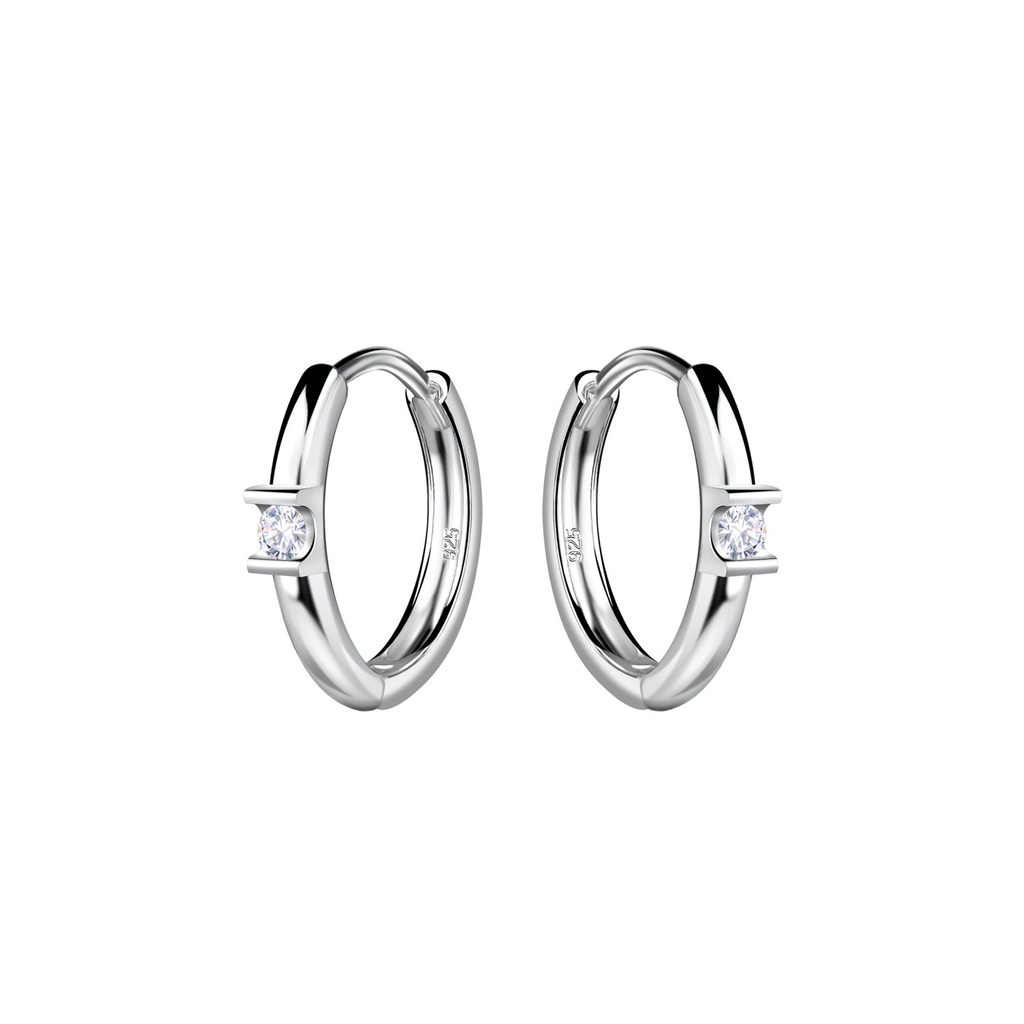 [10034439] 11mm Silver Single Stone Huggie Earrings