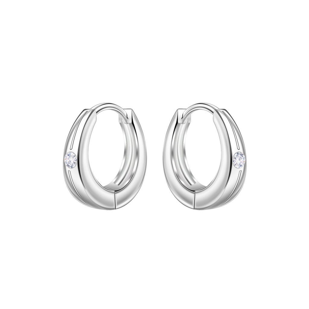 12mm Silver Single Stone Huggie Earrings