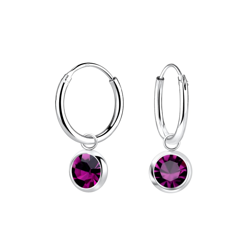 [10033928] Créoles breloque solitaire en argent cristal 5 mm (Amethyst)