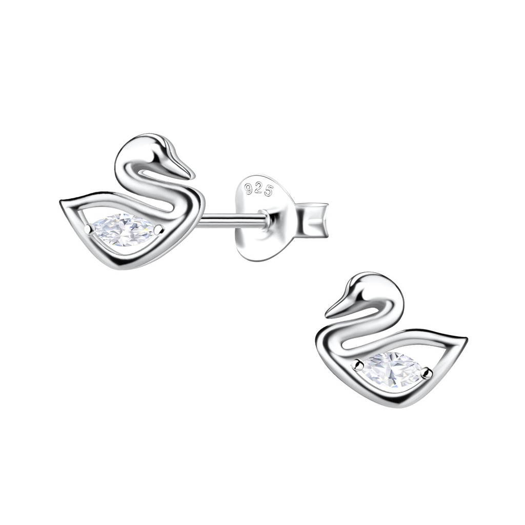 Silver Swan Stud Earrings