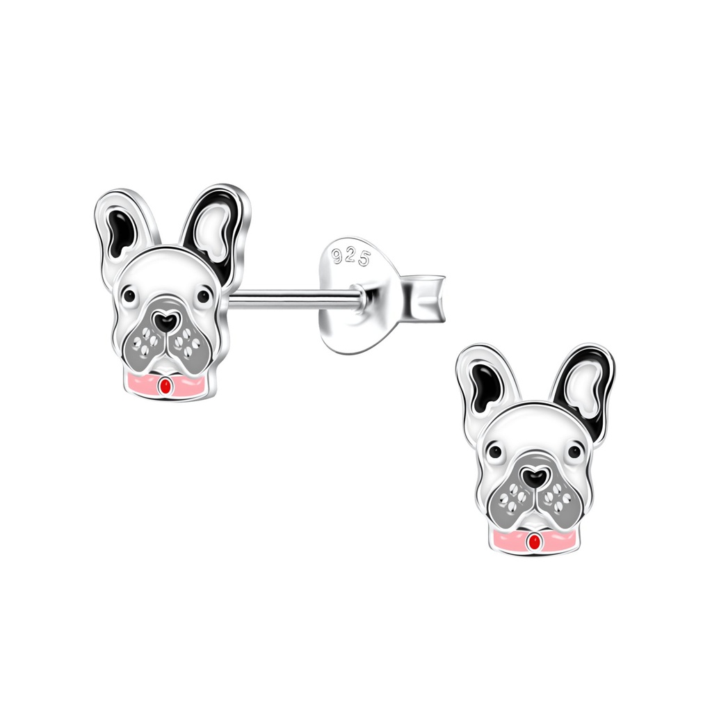 Puces d'oreilles bouledogue français en argent