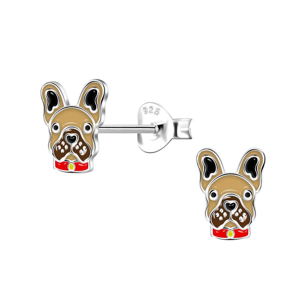Puces d'oreilles bouledogue français en argent