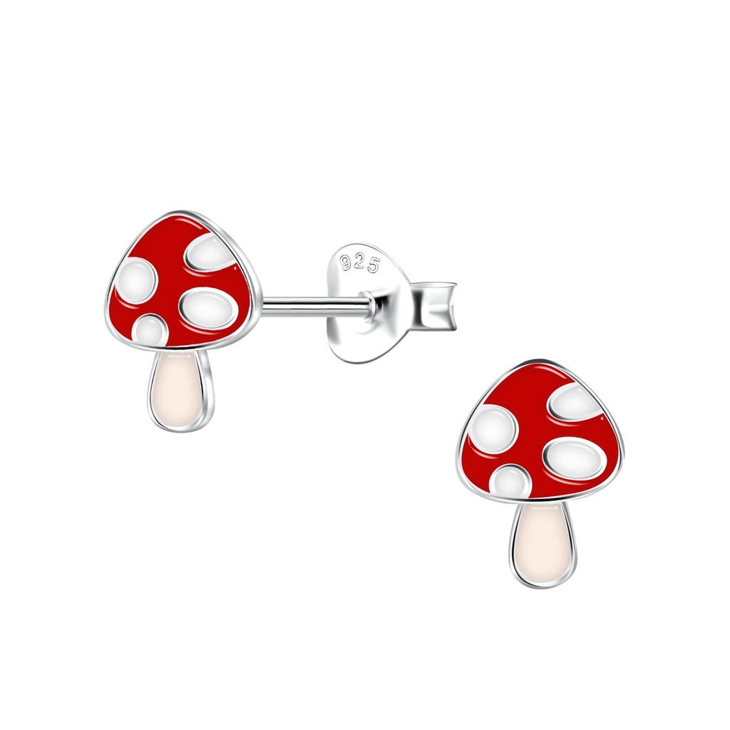Silver Mushroom Stud Earrings