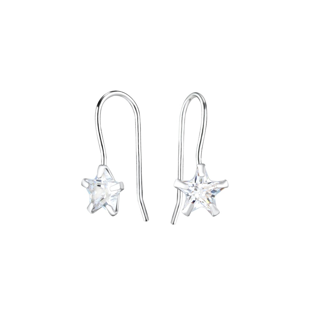 [10034582] 6mm Star Cubic Zirconia Silver Earrings