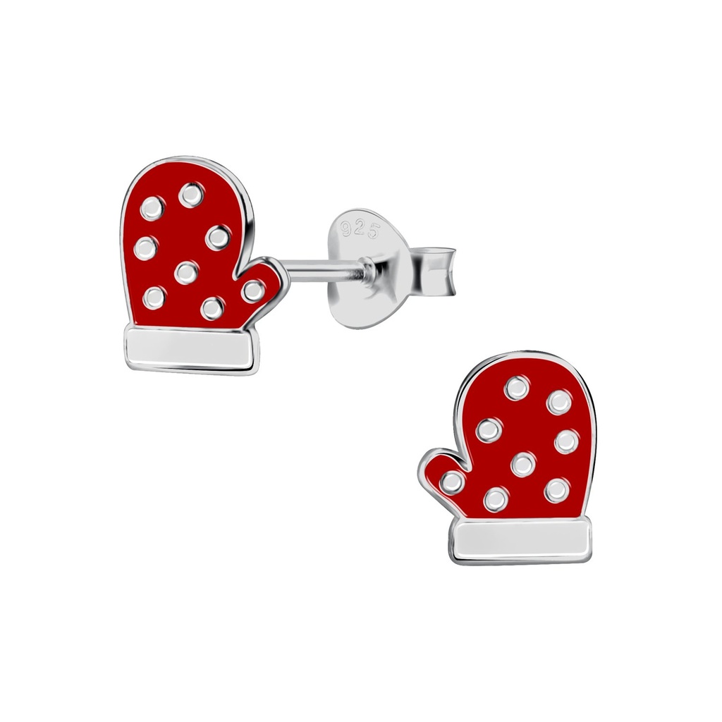 Silver Christmas Glove Stud Earrings