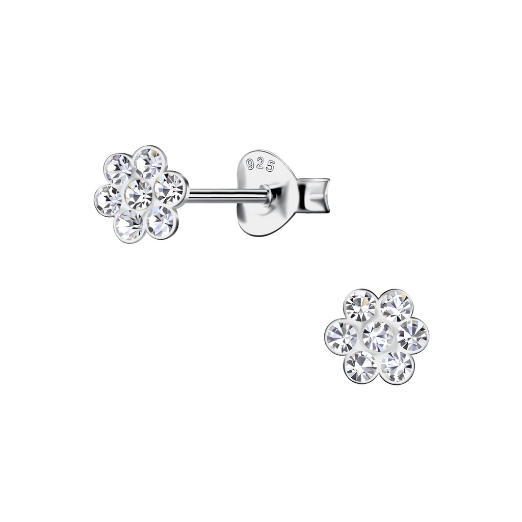 [10033873] Silver Flower Stud Earrings (Crystal)