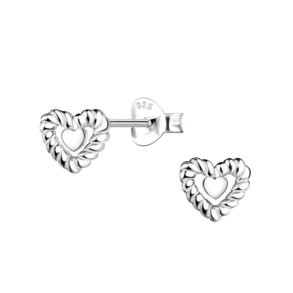 Silver Twisted Heart Stud Earrings