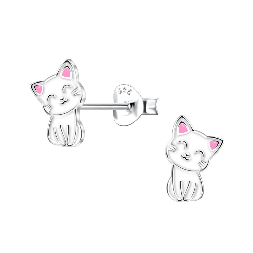Silver Cat Stud Earrings