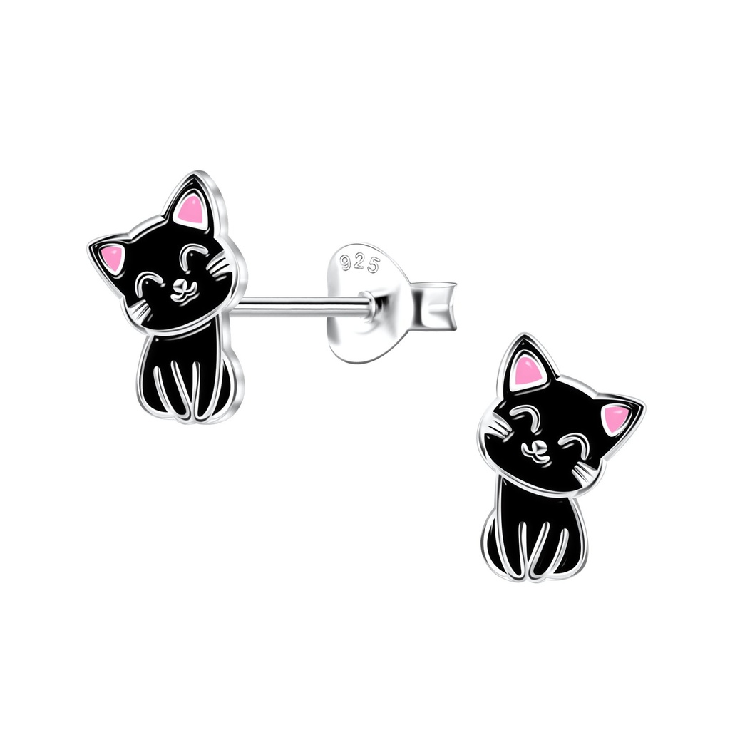 Silver Cat Stud Earrings