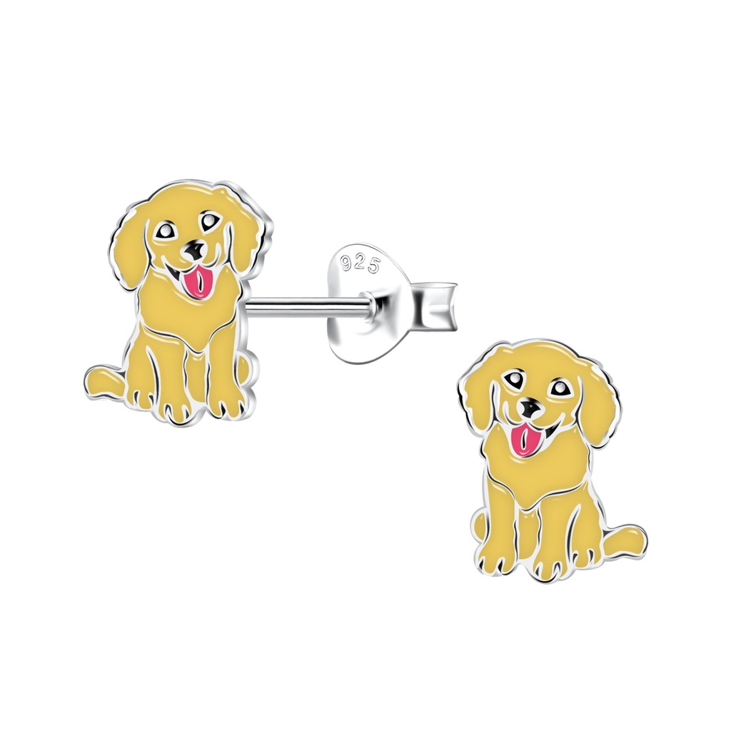 Silver Golden Retriever Dog Stud Earrings
