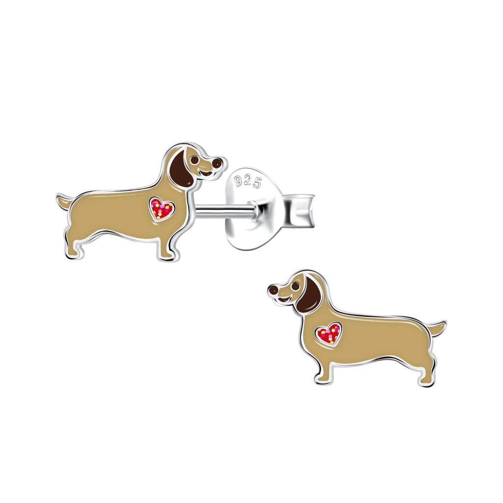 Silver Dachshund Dog Stud Earrings