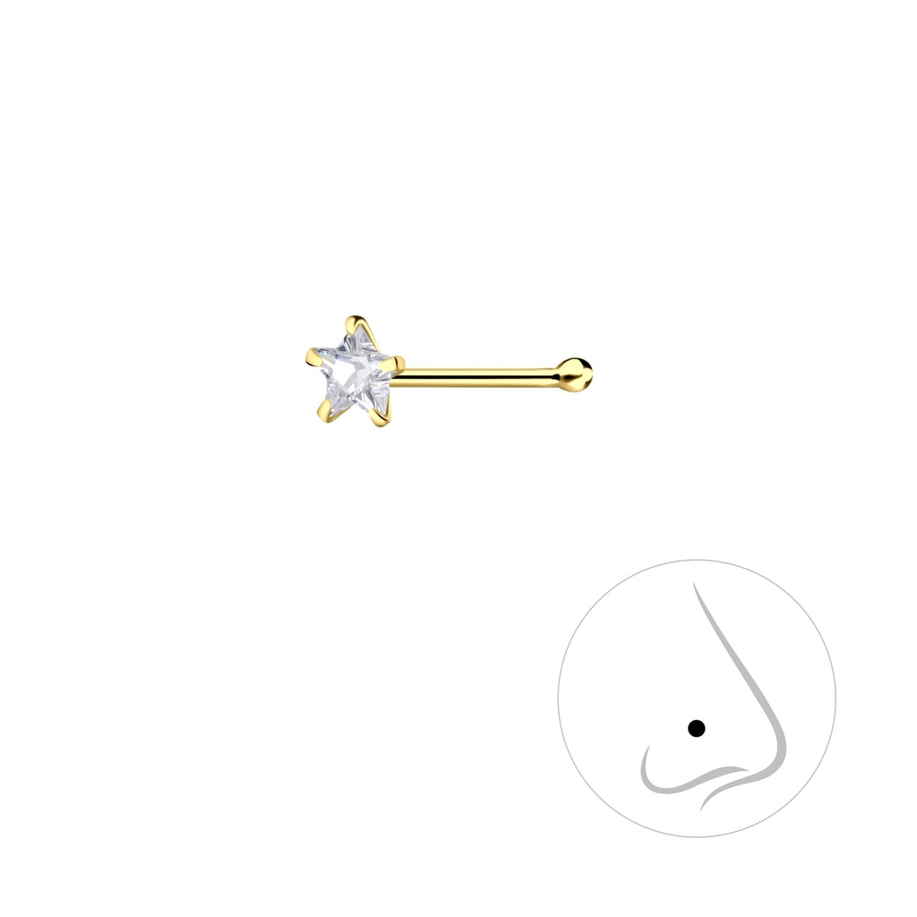 Clou de nez en argent zircon étoile 3 mm avec boule