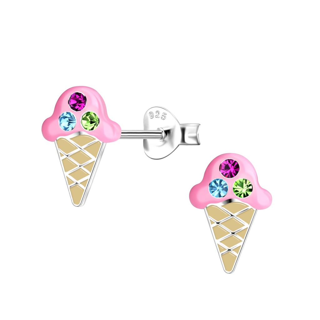[10033886] Silver Ice Cream Crystal Stud Earrings