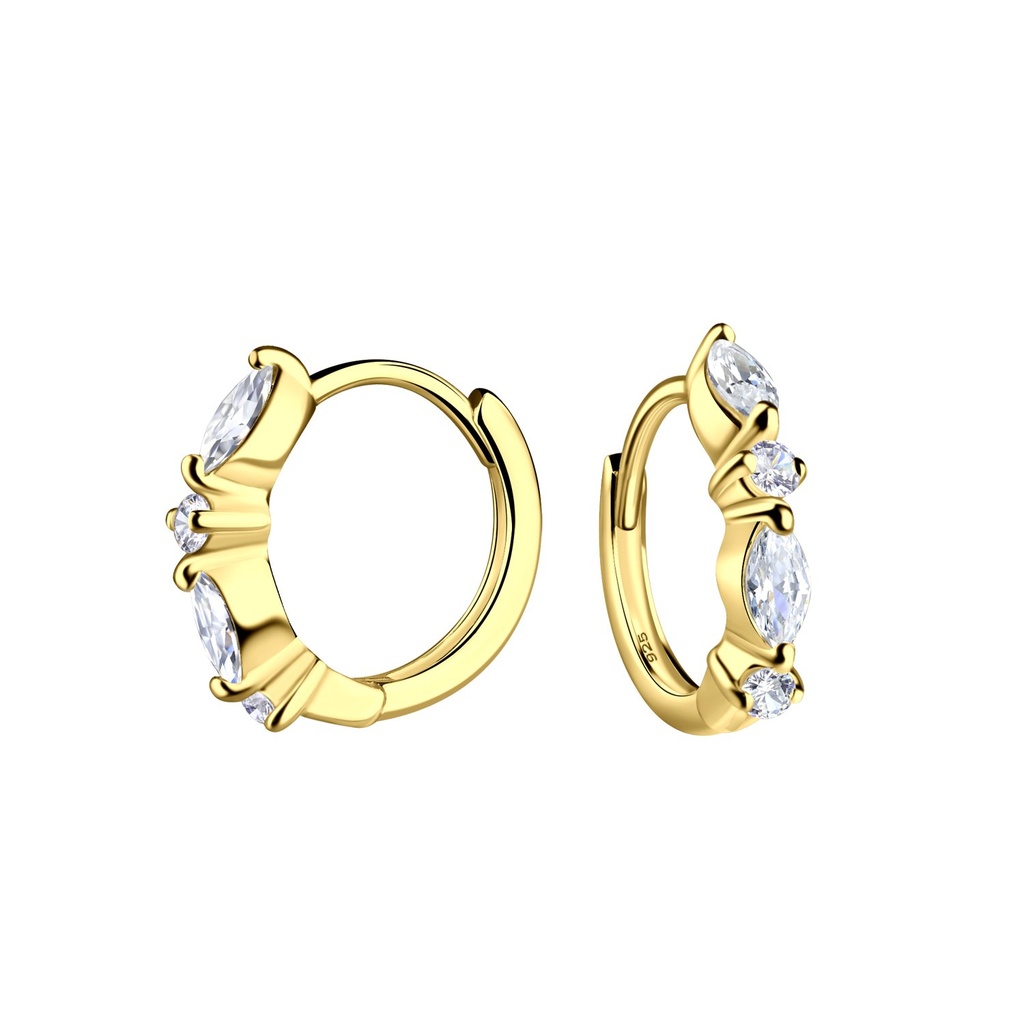 [10033091] 12mm Silver Geometric Huggie Earrings