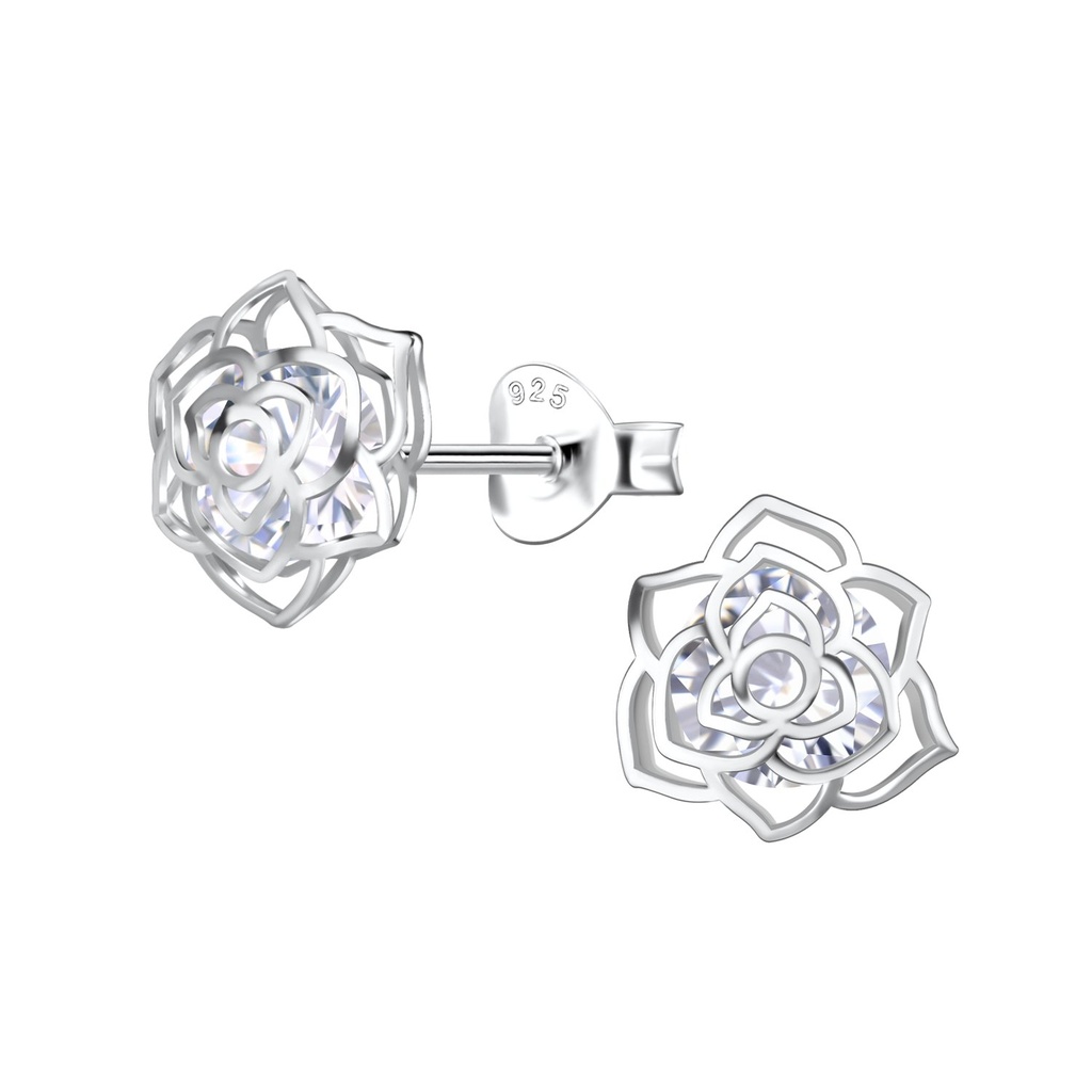 Puces d'oreilles fleur en argent