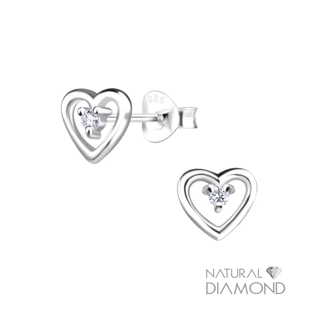[10013362] Puces d'oreilles cœur en argent avec diamant naturel
