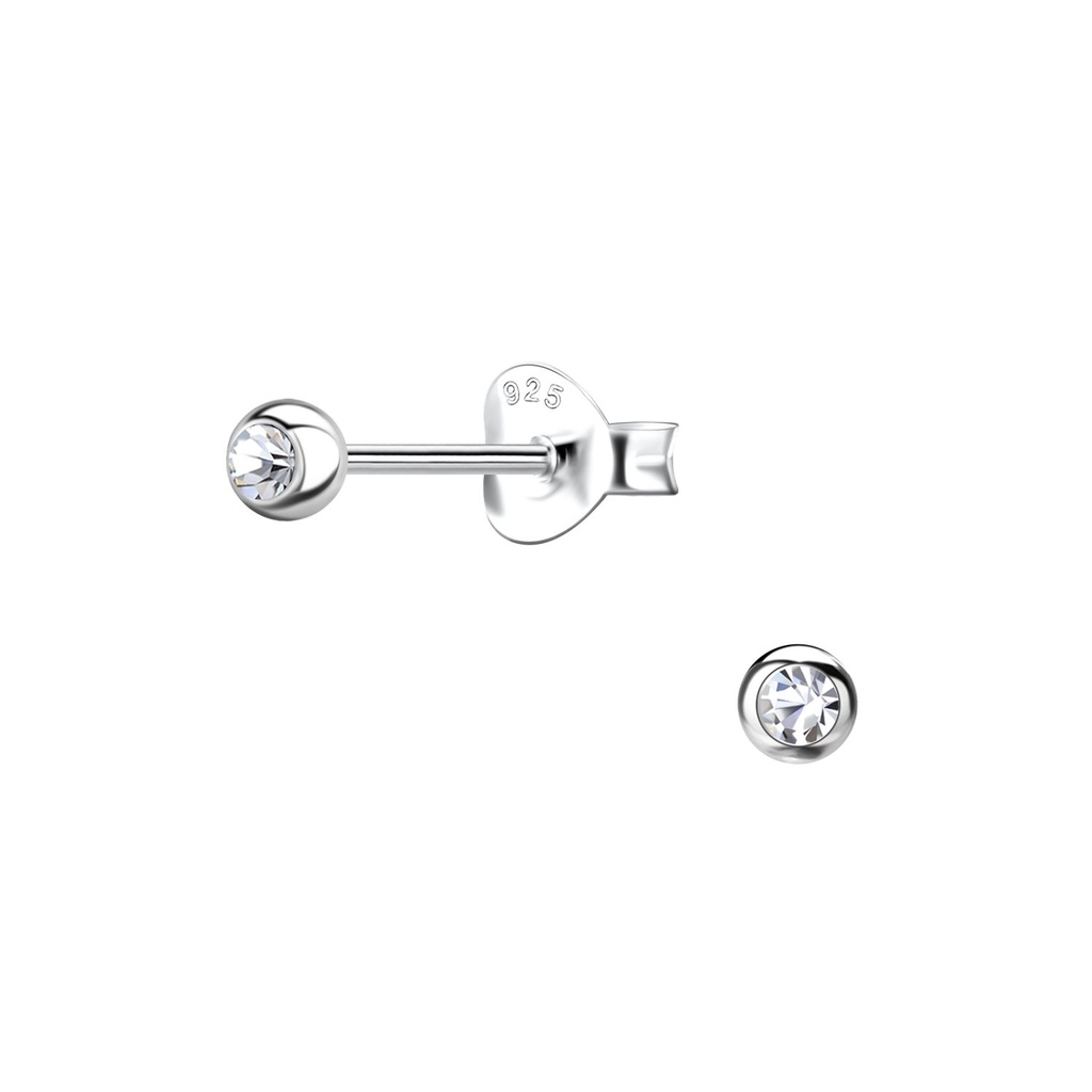 [10033575] Silver Crystal Single Stone Stud Earrings